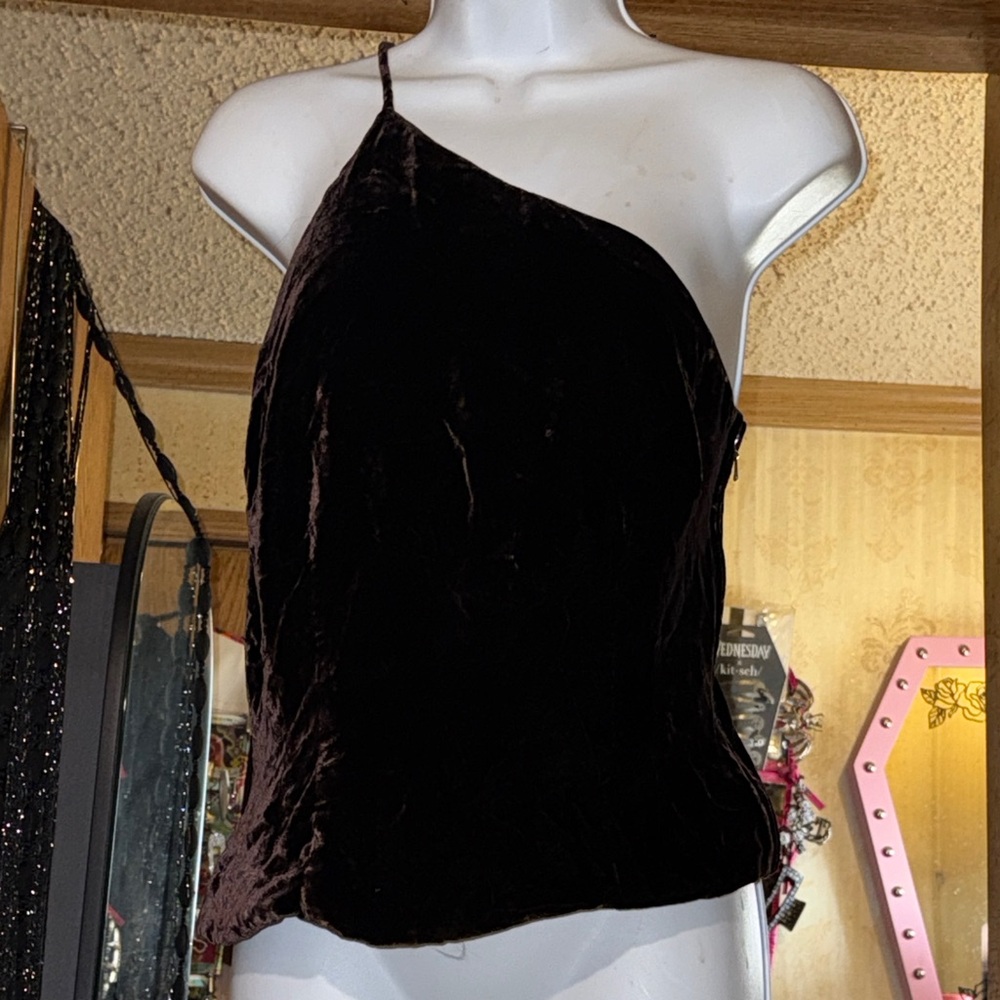 Finity Brand Asymmetric Velvet Top in Brown!!